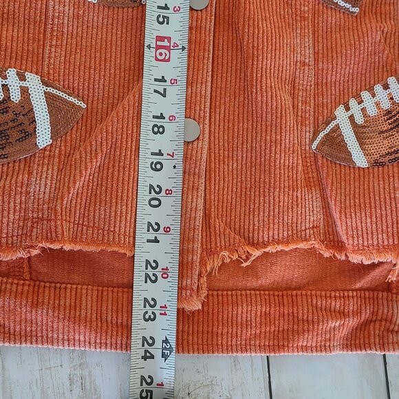Orange Cropped Corduroy Jacket Football Sequin Raw Hem School Collegiate NEW Lg - Picture 8 of 10